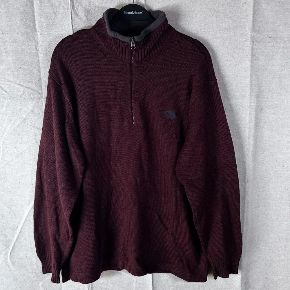 The North Face A5 Series‎ Mens XL Burgundy Wool Blend Quarter Zip Knit Sweater